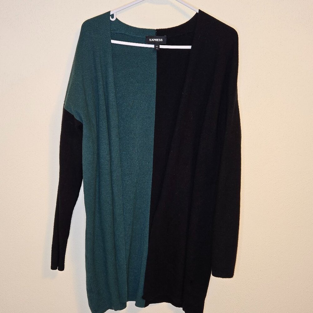 Express COLOR BLOCK CARDIGAN in Black and Green
